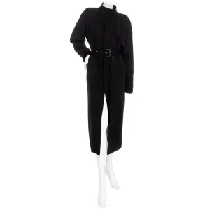 1980s Black Wool-Blend Belted Trench Coat