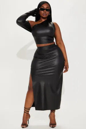 Amelia Faux Leather Skirt Set - Black