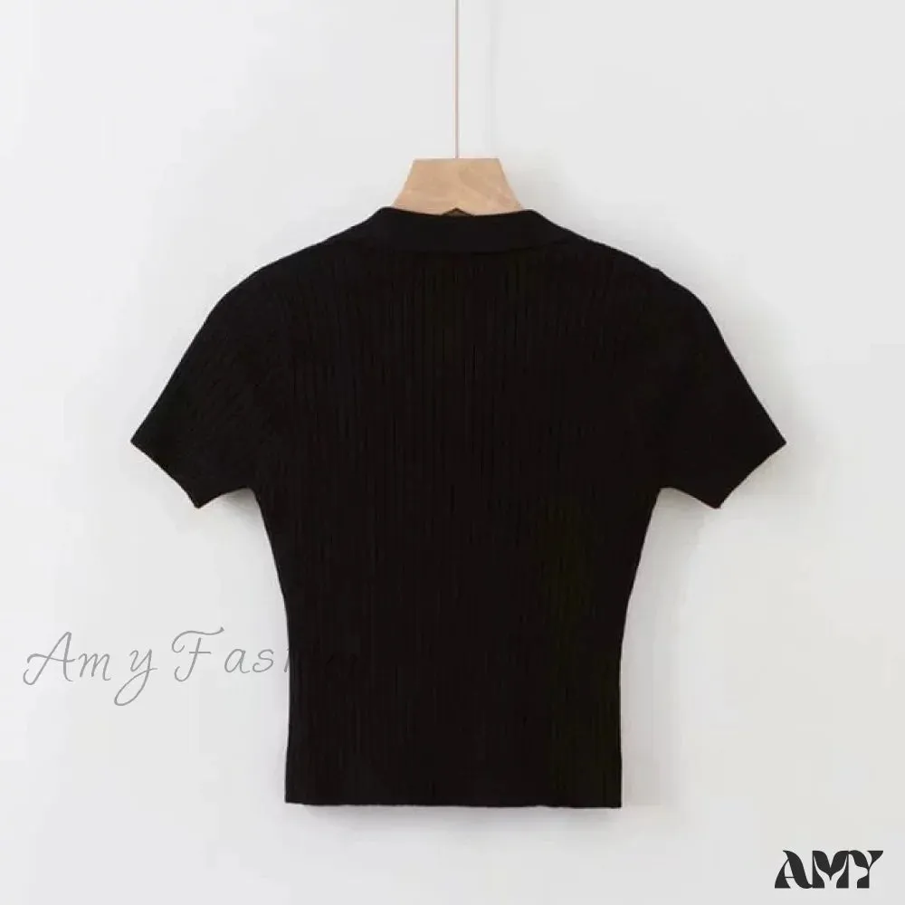 Amy Fashion - Vintage Clothes Ribbed Solid T-shirt