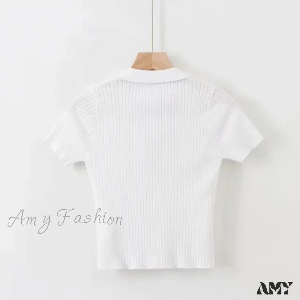 Amy Fashion - Vintage Clothes Ribbed Solid T-shirt