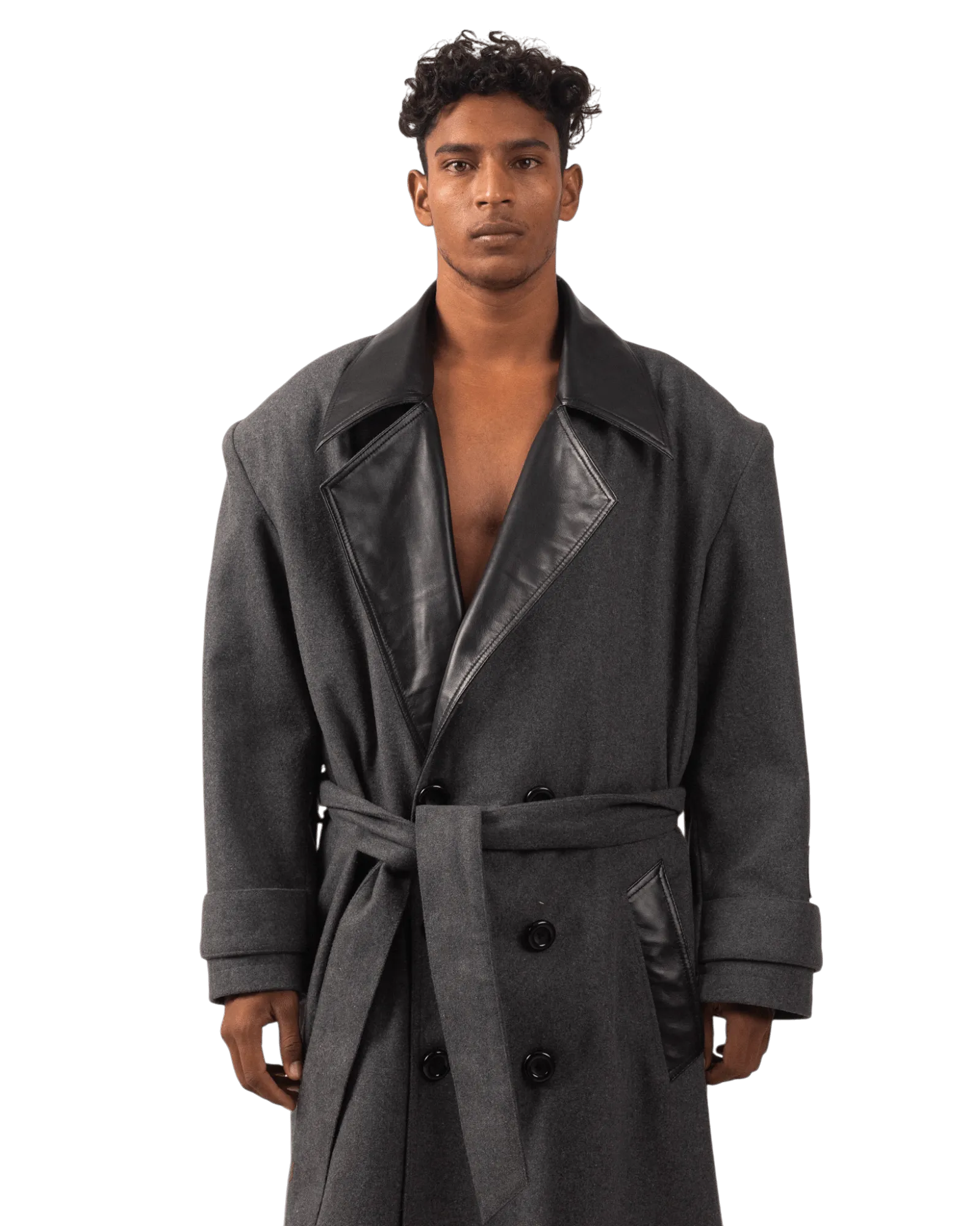 ASH GREY  WOOL TRENCH COAT