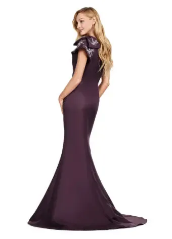 Ashley Lauren 11415 Long Evening Mermaid Dress Double Faced Satin Formal Gown Bows