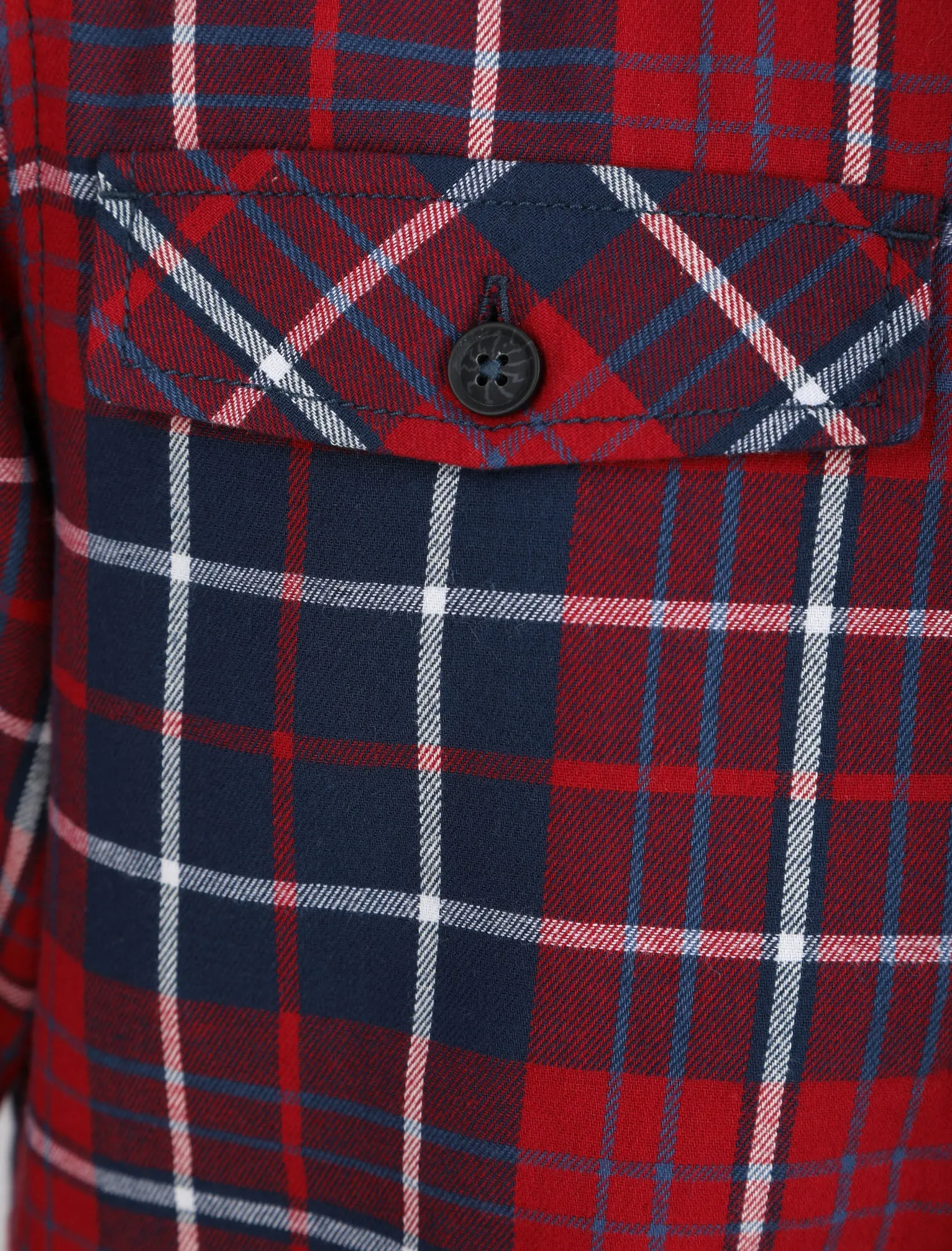 Atwell Borg Lined Cotton Flannel Checked Over Shirt in Rio Red Check - Tokyo Laundry