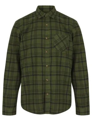 Avoch Checked Cotton Flannel Shirt in Deep Depths Green - Tokyo Laundry