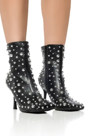 AZALEA WANG MATERA BLACK SILVER BULB EMBELLISHED BOOTIE