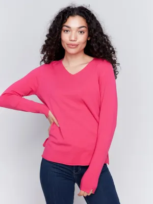 Basic V-Neck Sweater - Magenta