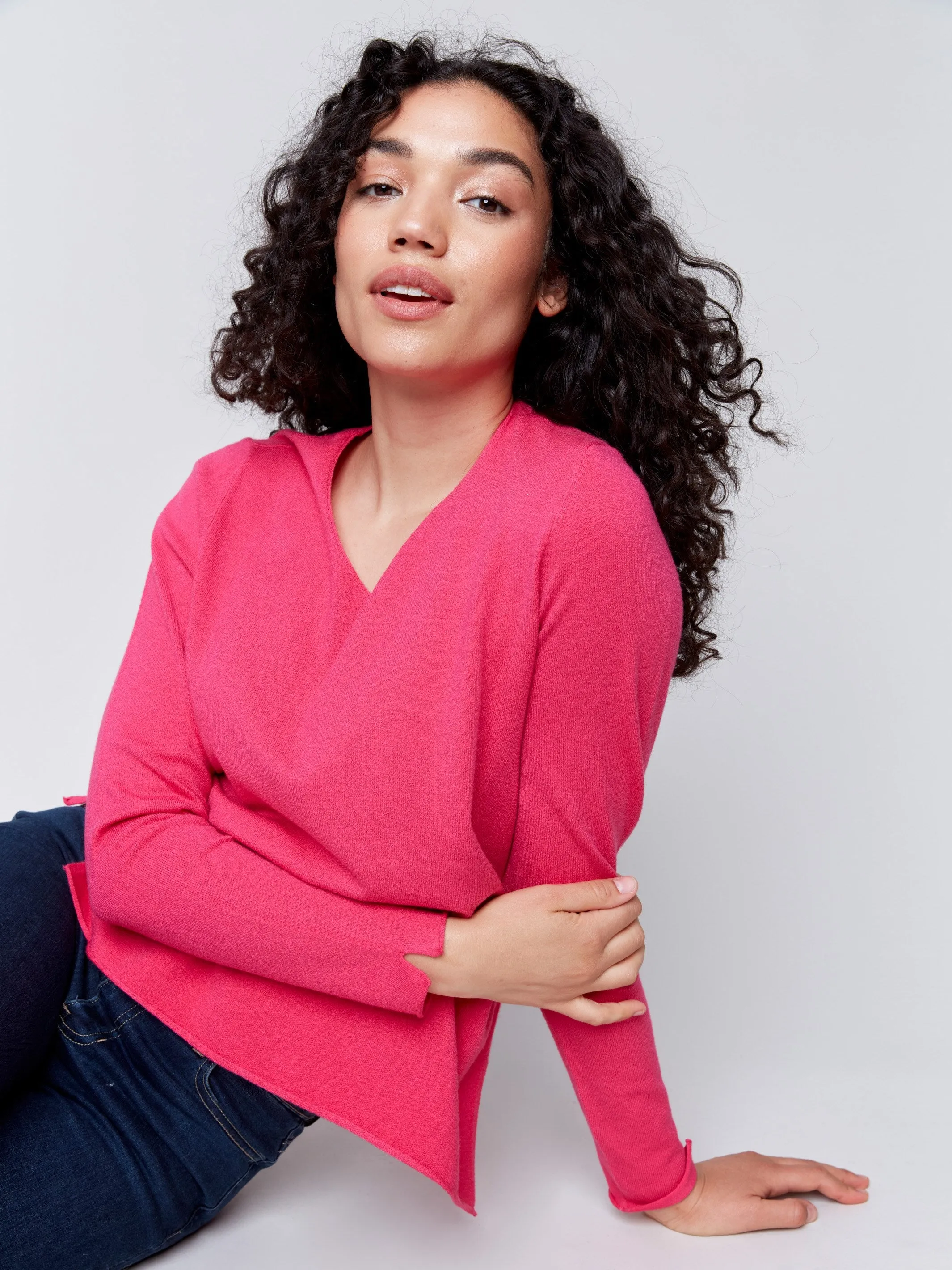 Basic V-Neck Sweater - Magenta