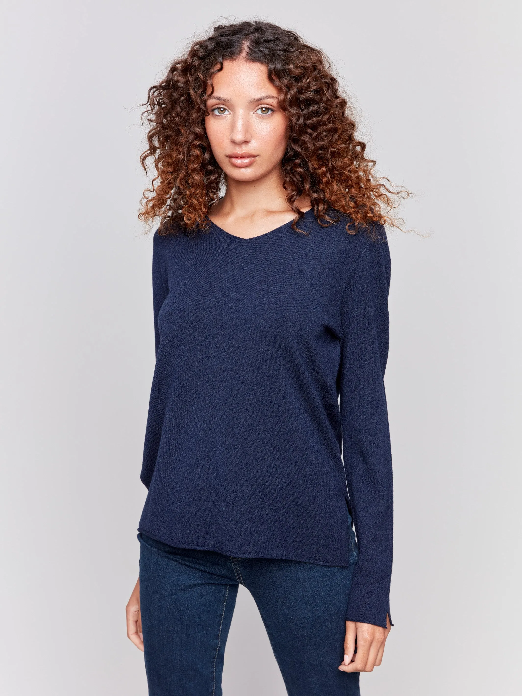 Basic V-Neck Sweater - Navy