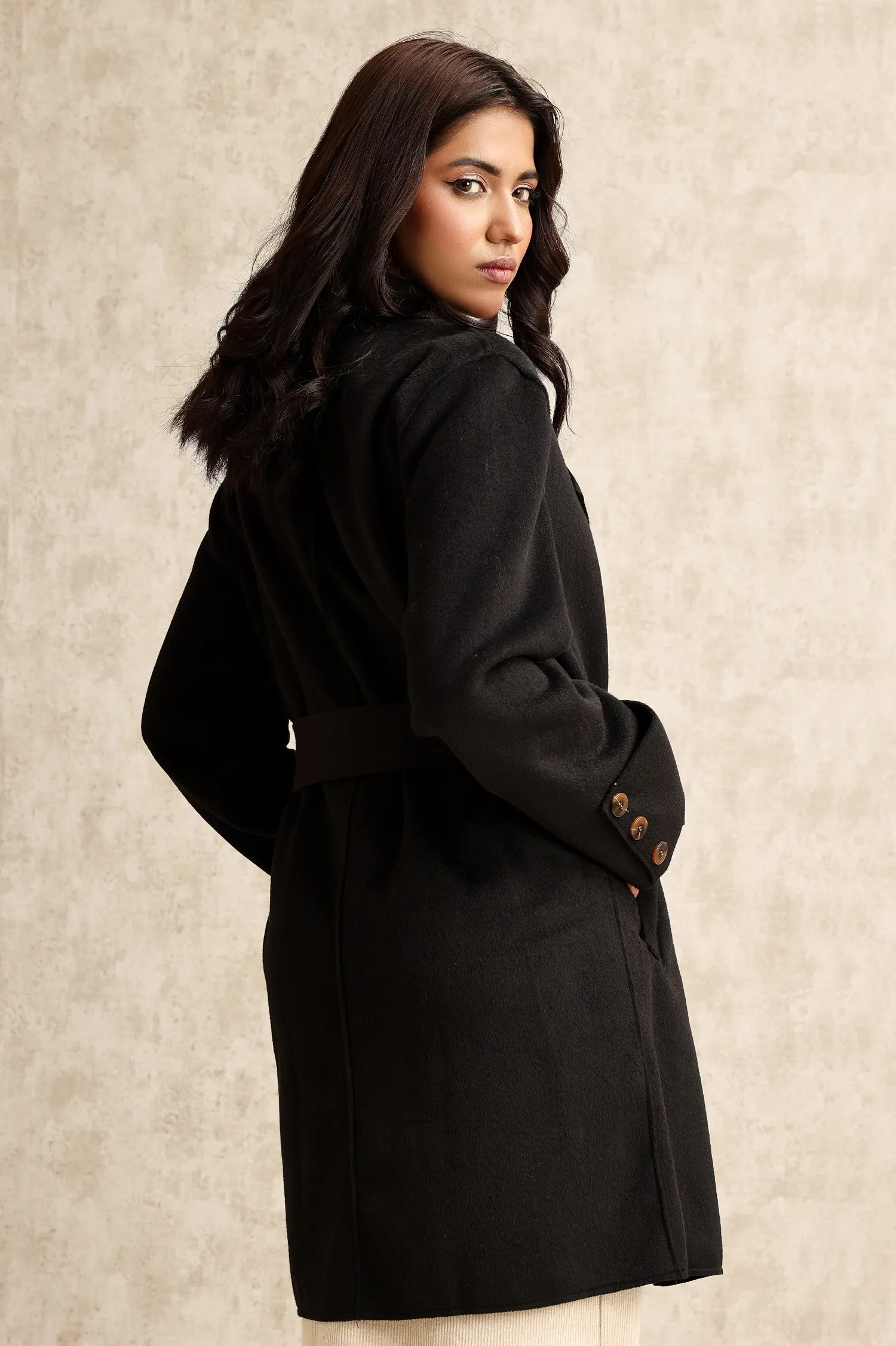 BELTED TRENCH COAT-BLACK