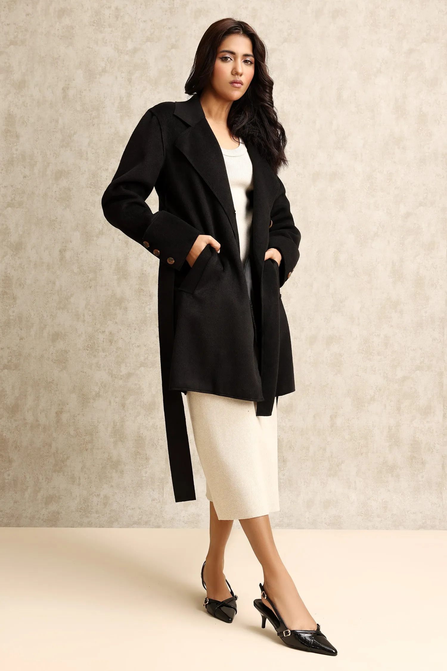 BELTED TRENCH COAT-BLACK