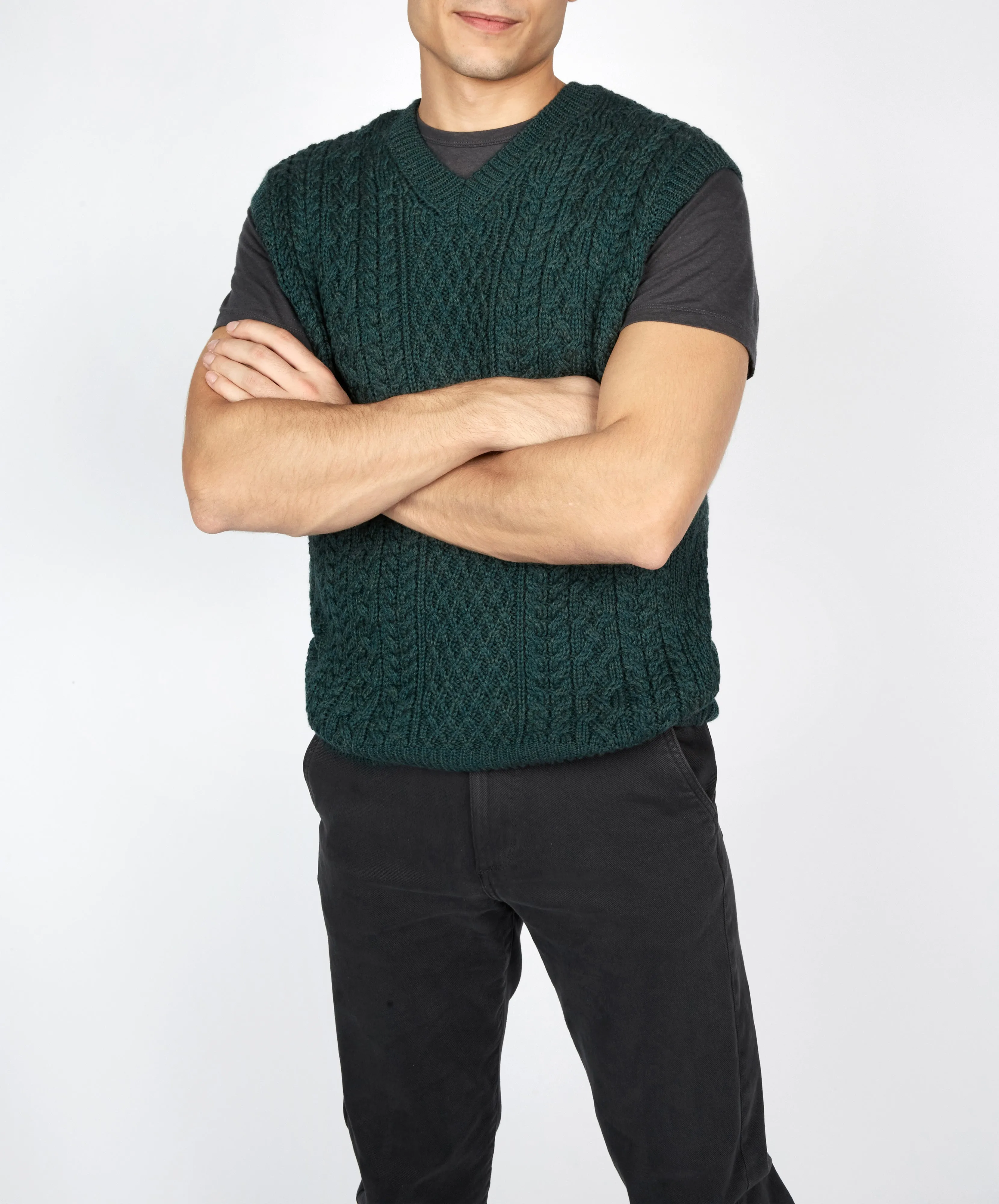 Birch Mens Aran V Neck Vest Evergreen