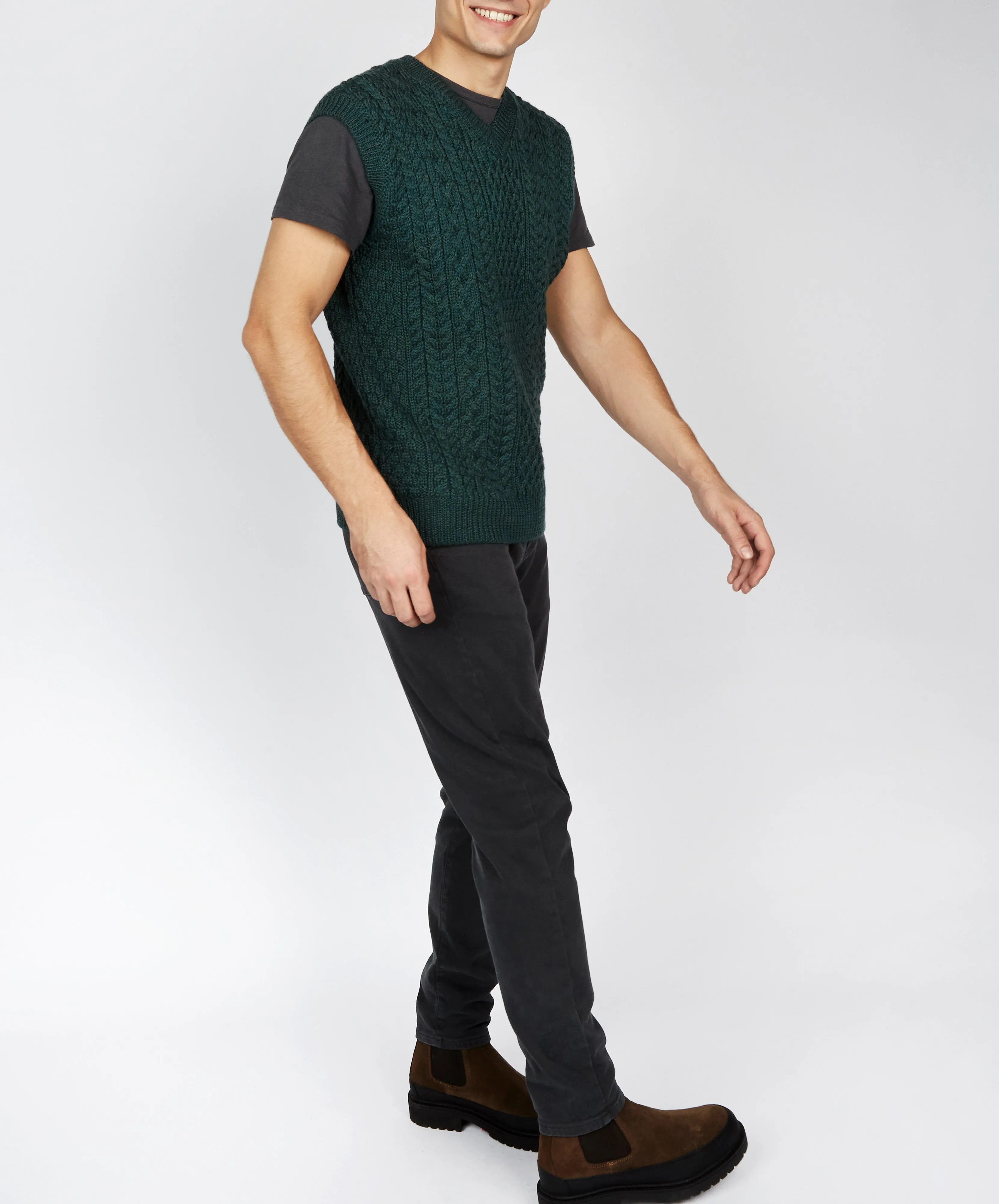 Birch Mens Aran V Neck Vest Evergreen