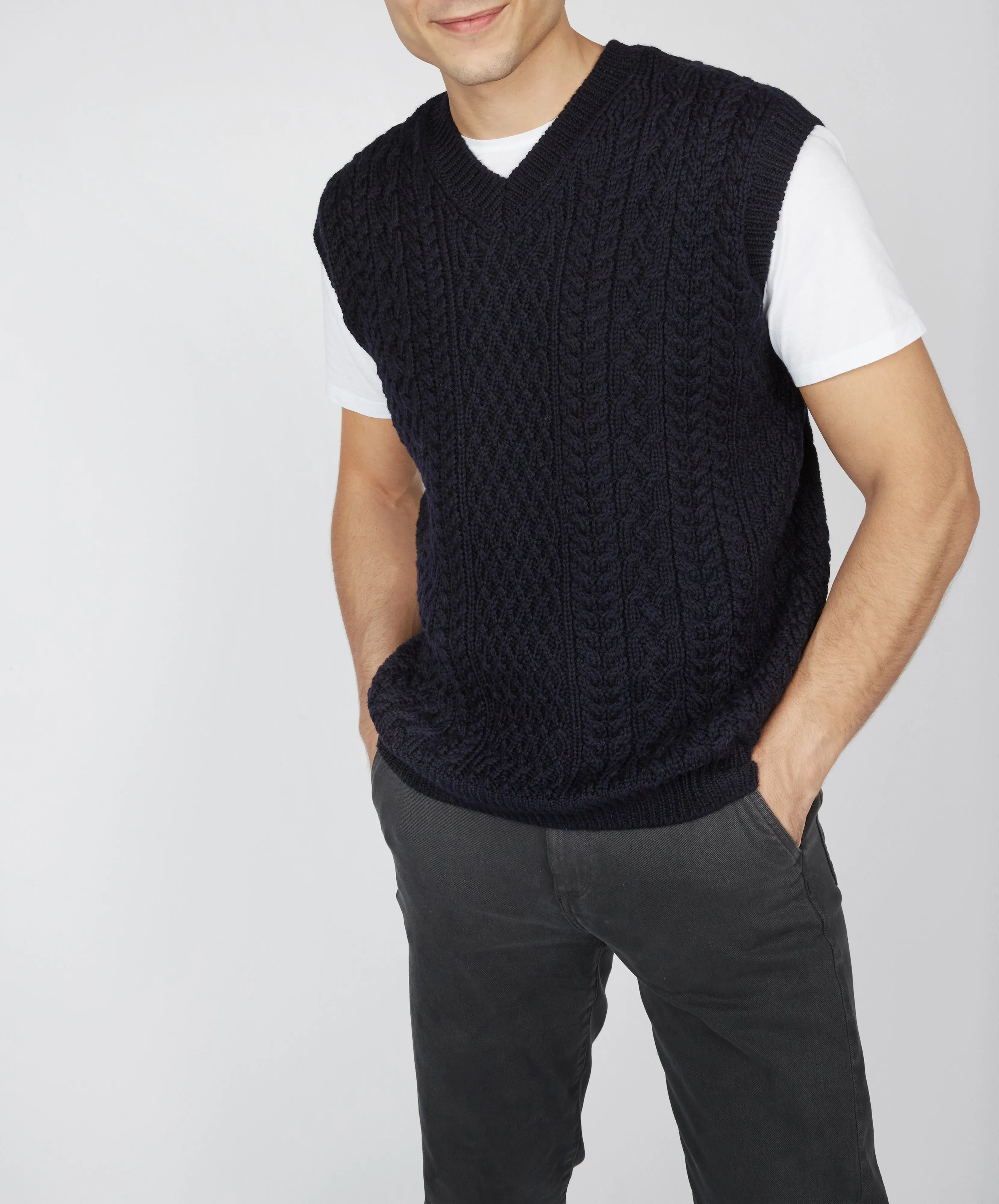 Birch Mens Aran V Neck Vest Navy