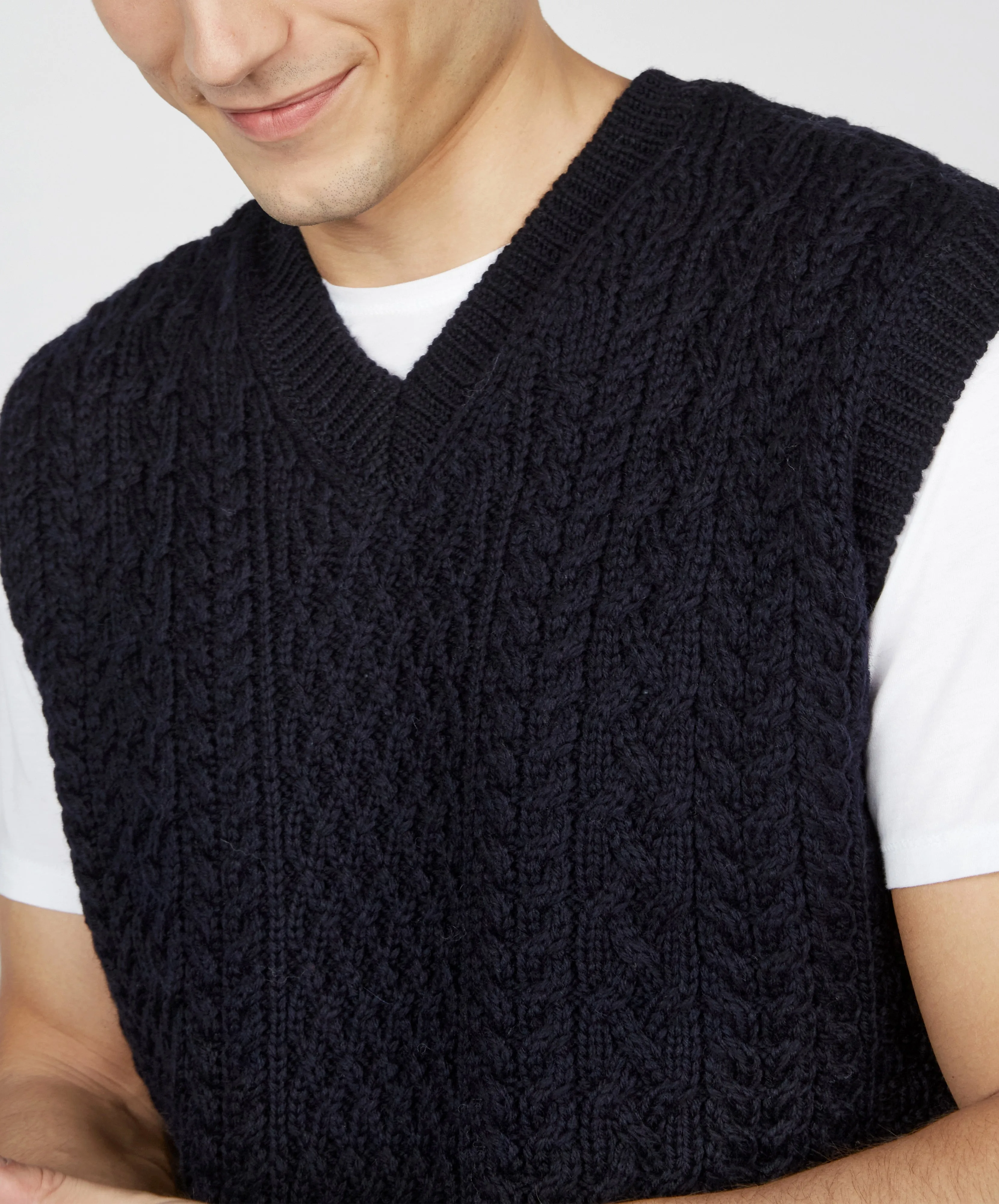 Birch Mens Aran V Neck Vest Navy