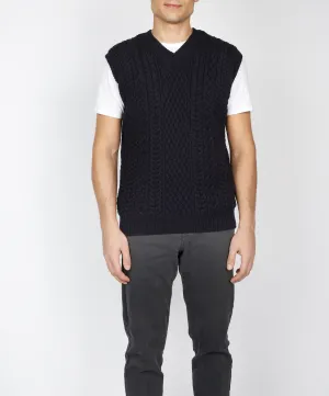 Birch Mens Aran V Neck Vest Navy