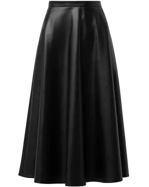 Black Faux Leather Midi Skirt