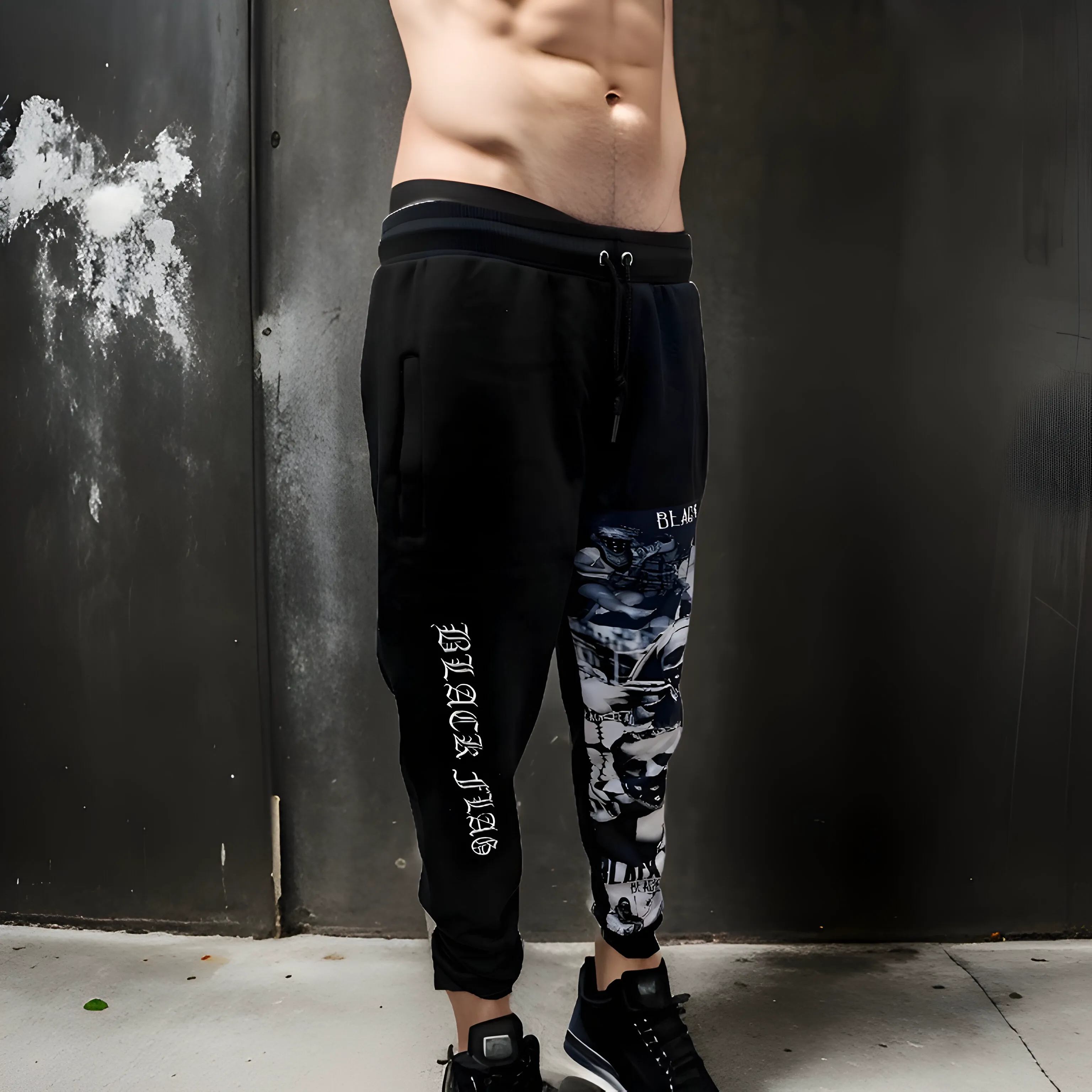 ^BLACK FLAG^ (BLACK) ~CREW POSSE~ EMBROIDERED JOGGER SWEATPANTS (CUT & SEW)