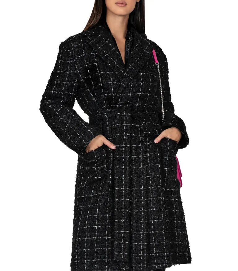 Black Wool Tweed Trench Coat