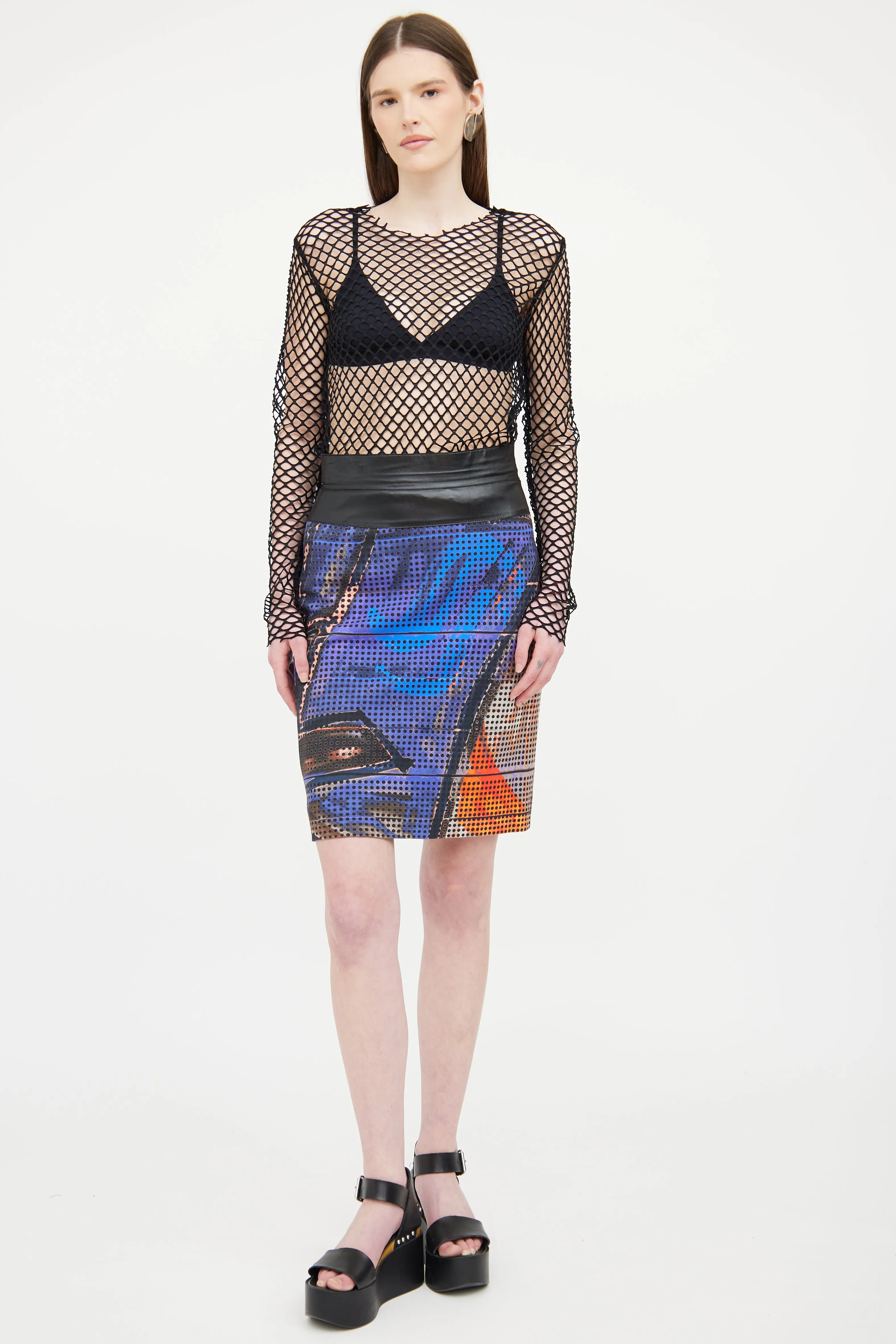 Blue & Multi Perforated Print Skirt