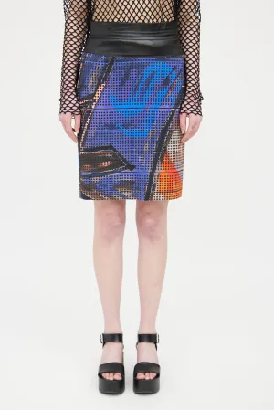 Blue & Multi Perforated Print Skirt