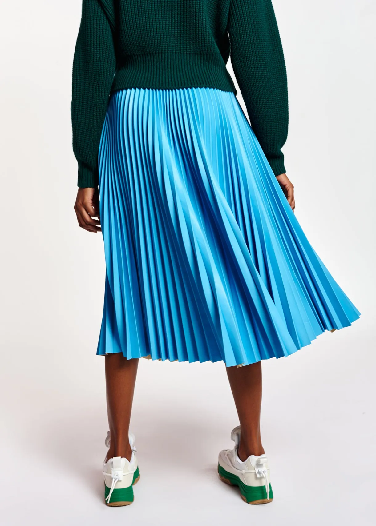 Blue faux leather plissé skirt