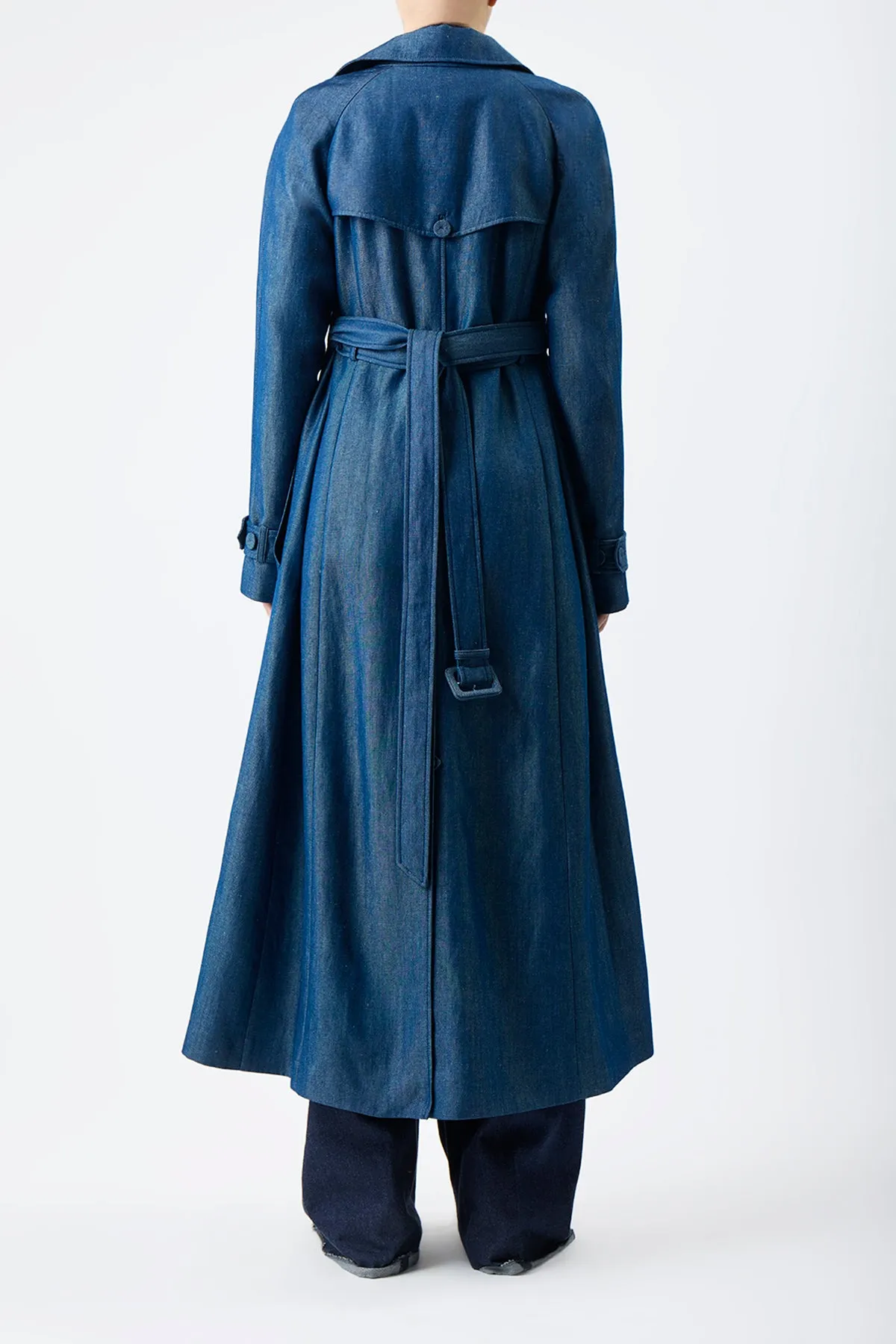 Braden Trench Coat in Deep Fluorite Blue Virgin Wool Linen Twill