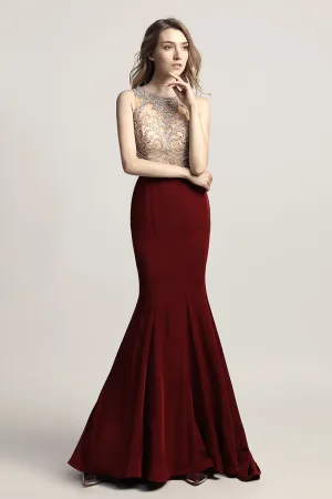 Burgundy Elegant Mermaid Long Evening Dress Beading Prom Dress