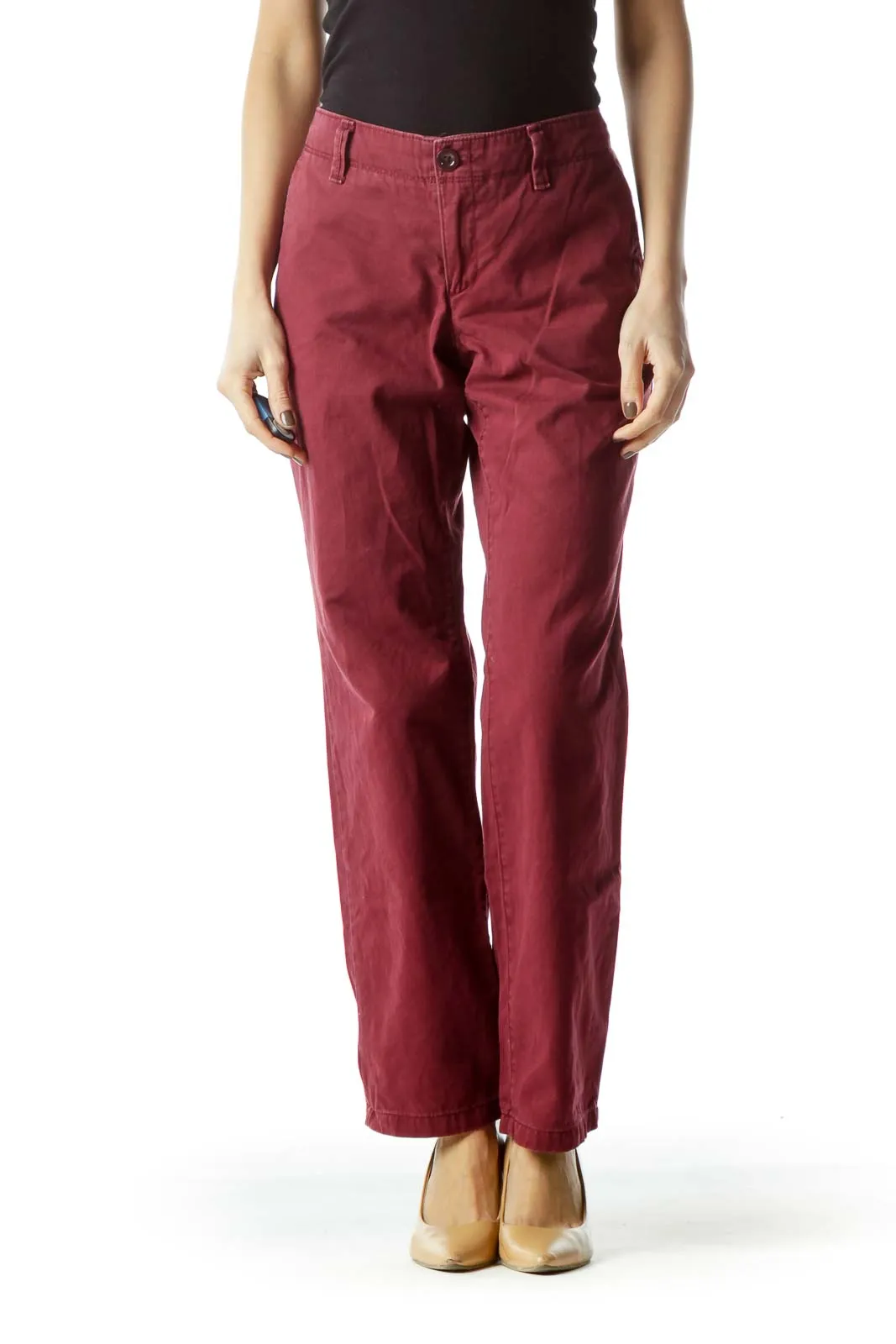 Burgundy Straight-Leg Chino Pants