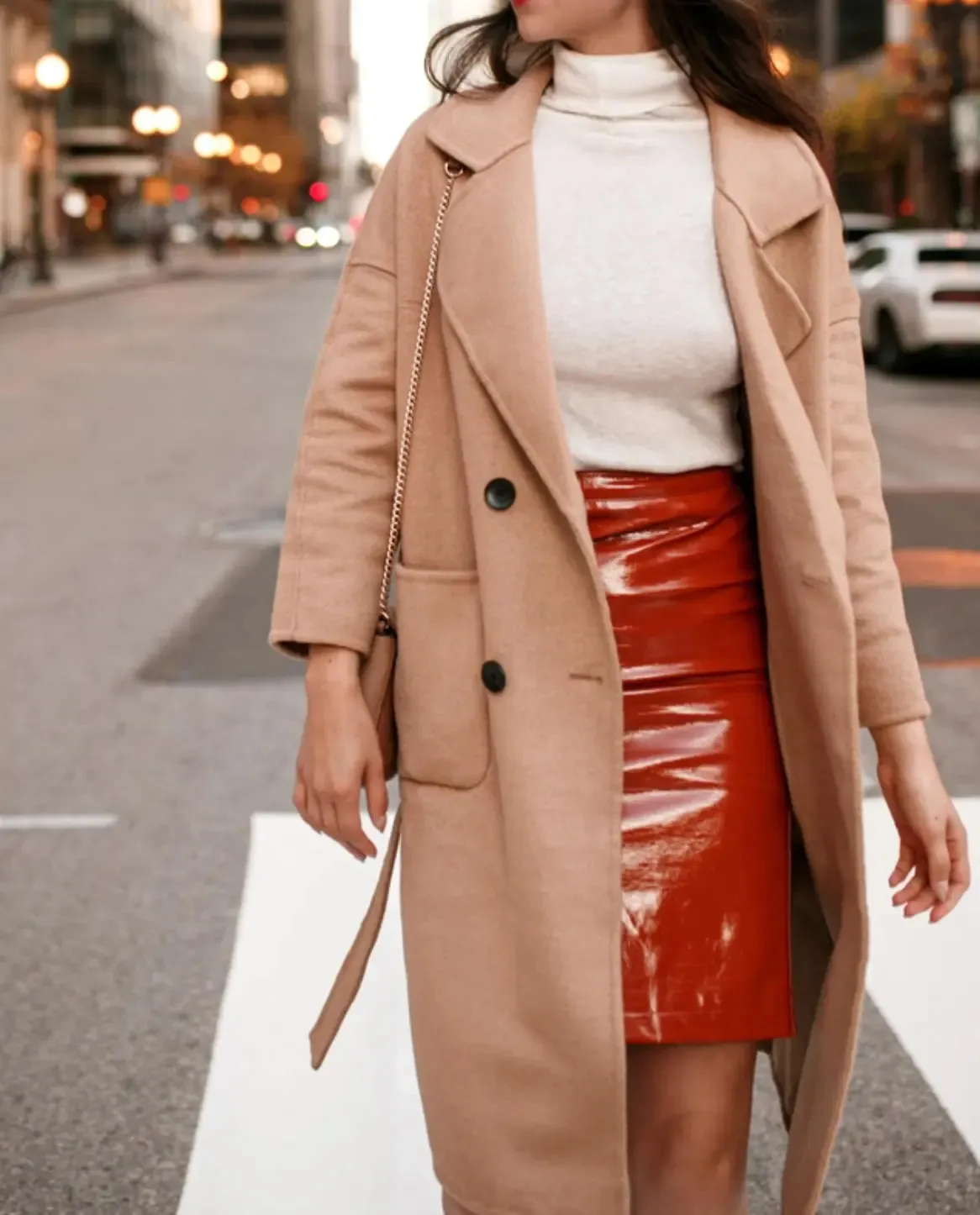 Burnt Orange Faux Leather A-Line Skirt