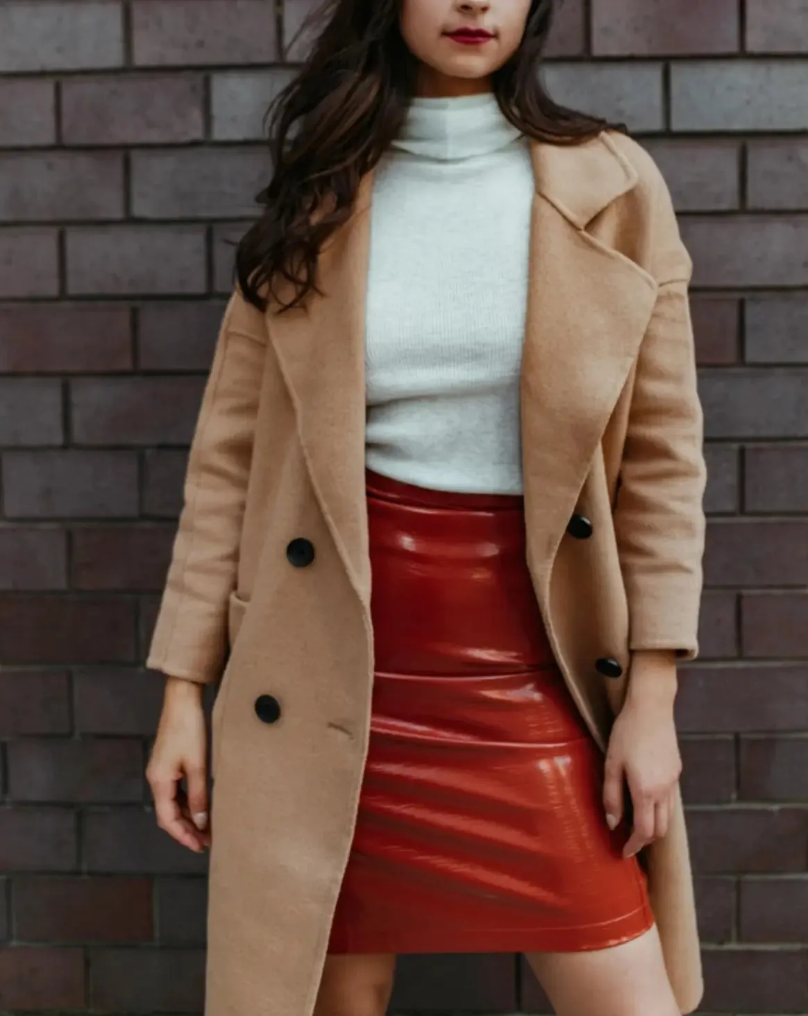 Burnt Orange Faux Leather A-Line Skirt