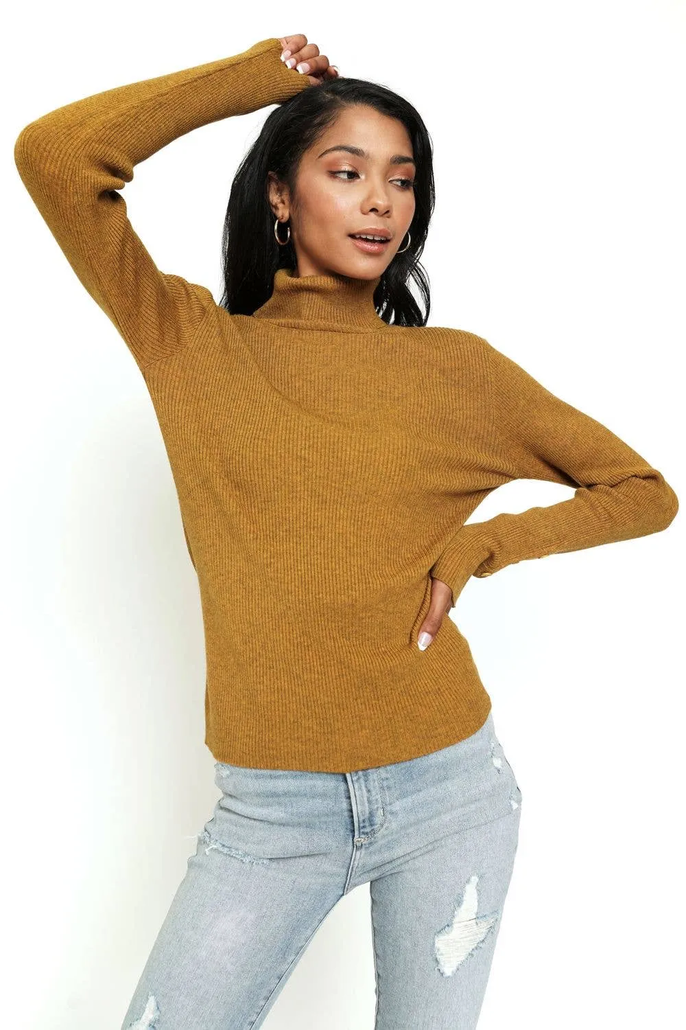 Button Sleeve Turtleneck