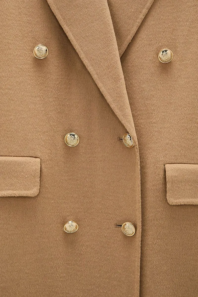 Cashmere Camel Beige Longline Double Breasted Knee Length Wool Trench Coat