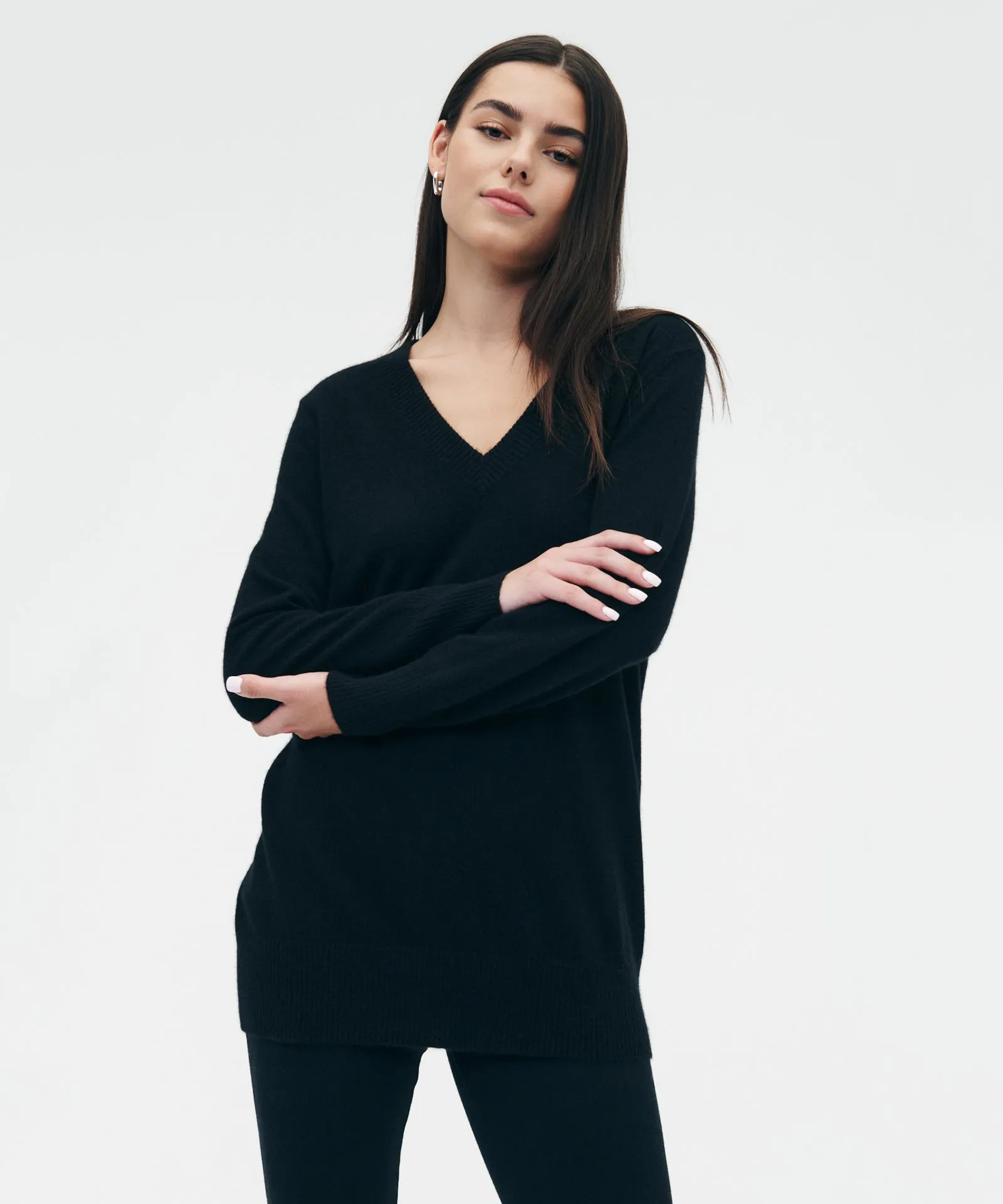 Cashmere Relaxed V-Neck Tunic Sweater