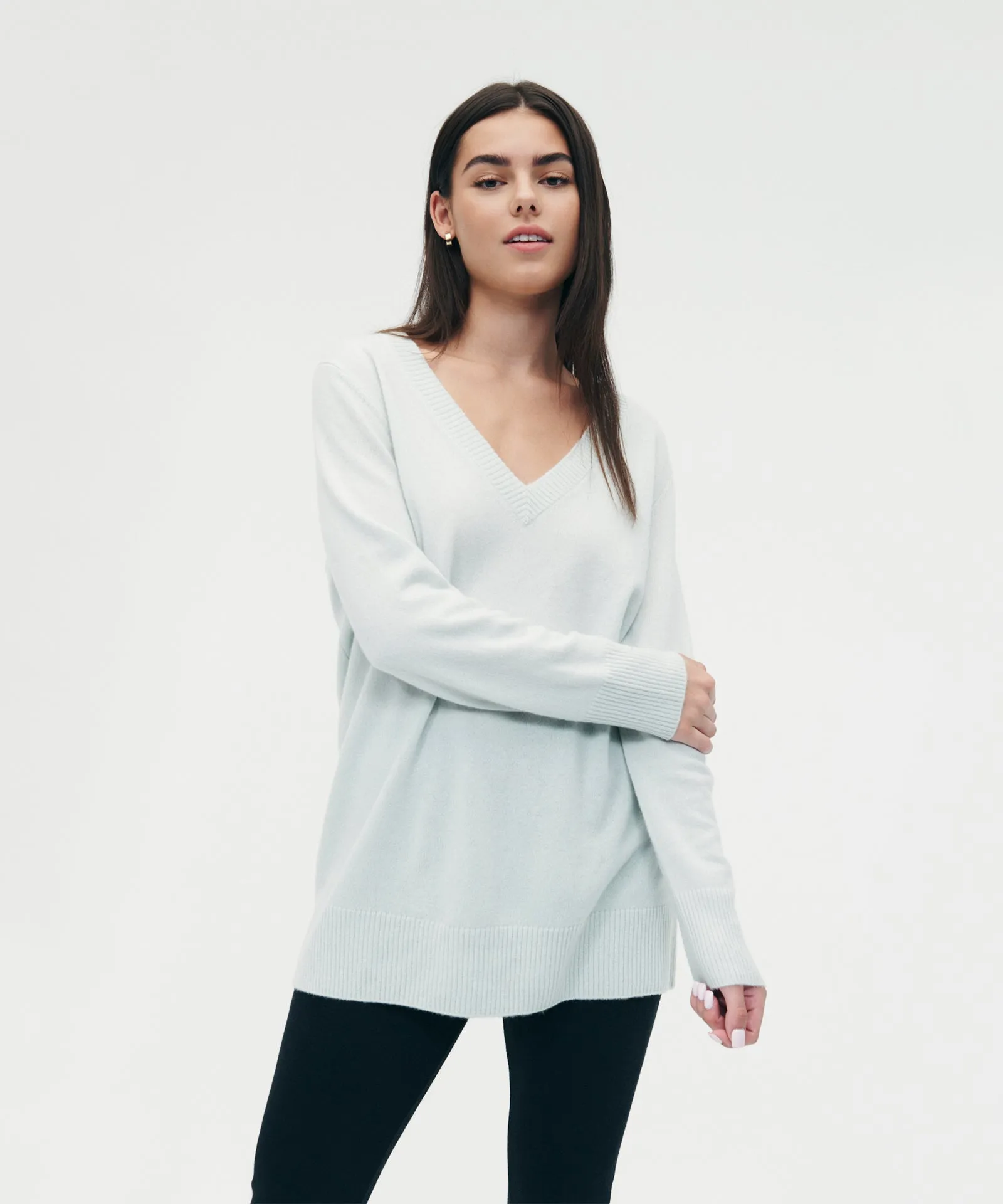 Cashmere Relaxed V-Neck Tunic Sweater