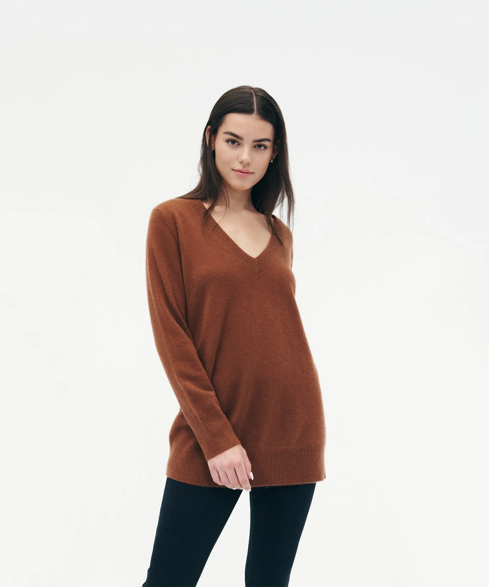 Cashmere Relaxed V-Neck Tunic Sweater