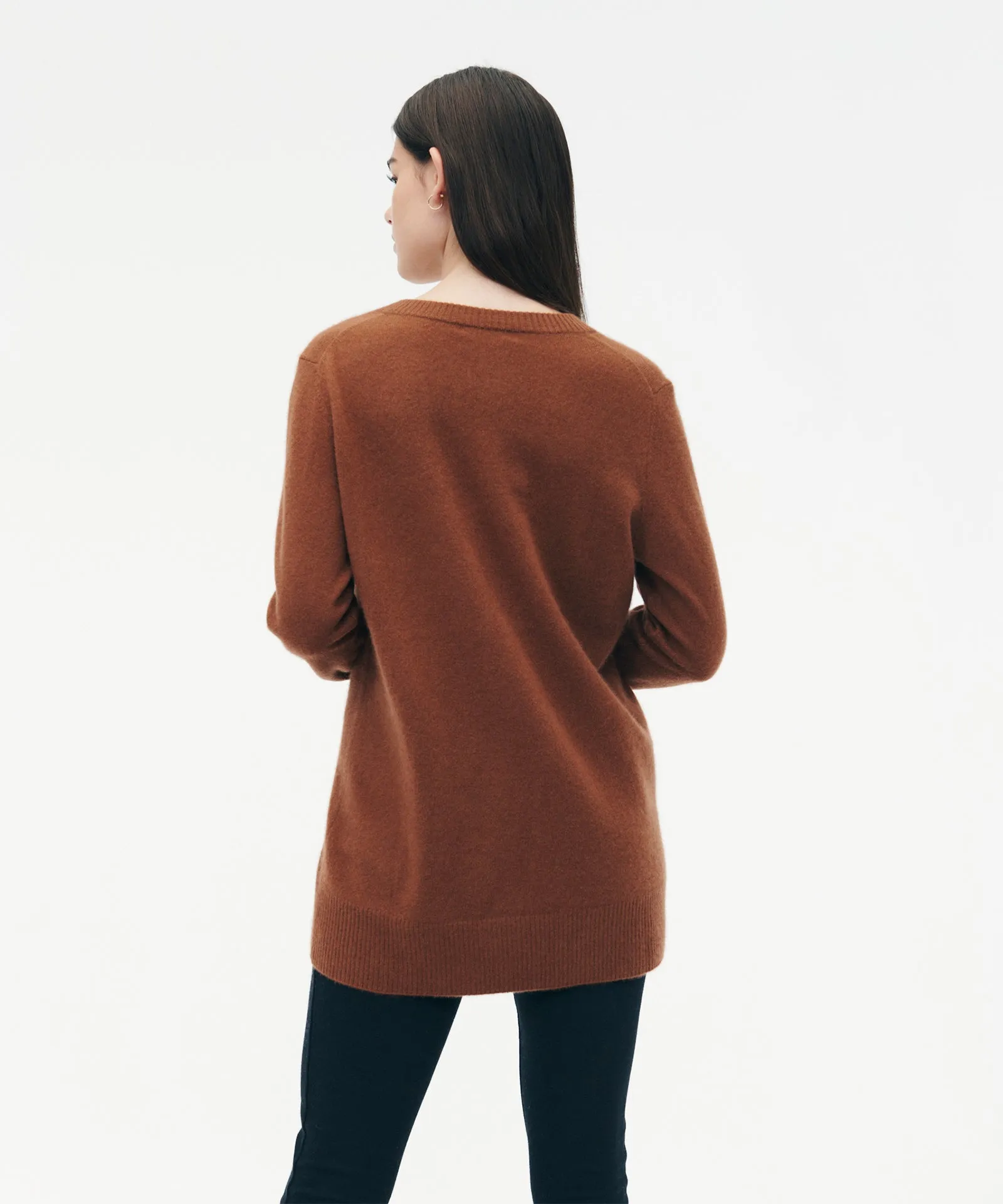 Cashmere Relaxed V-Neck Tunic Sweater