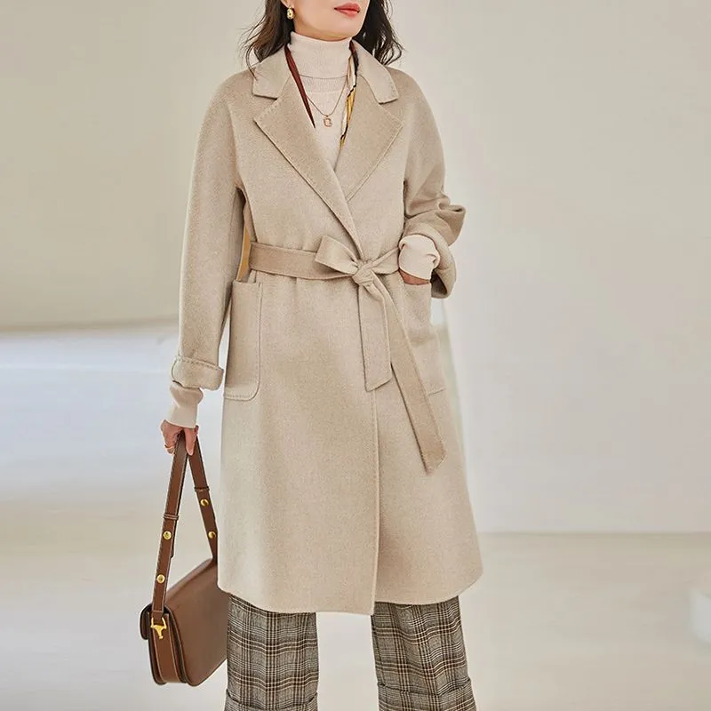 Casual Belted Womens Cashmere Wool Overcoat