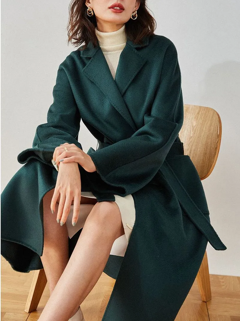 Casual Belted Womens Cashmere Wool Overcoat