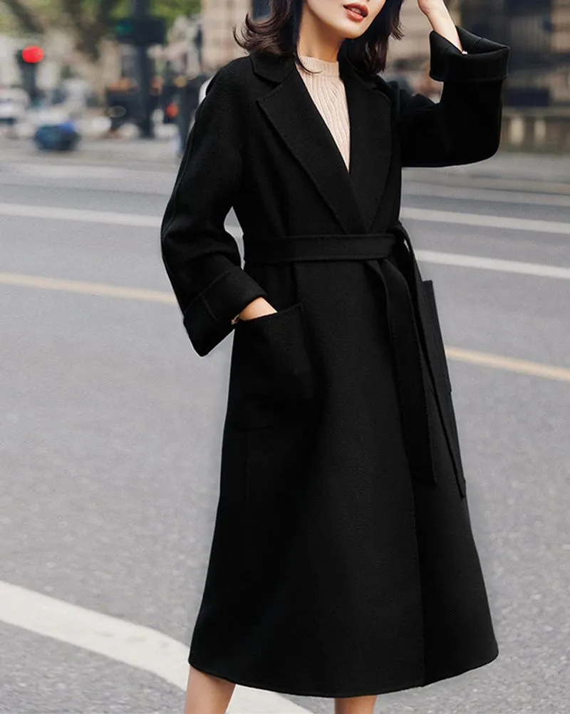 Casual Belted Womens Cashmere Wool Overcoat