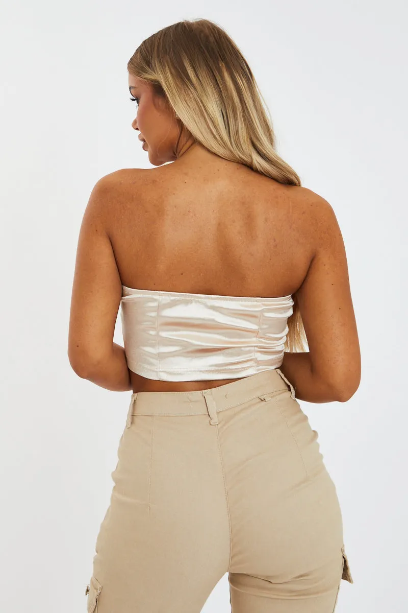 Champagne Slinky Corset Crop Top - Lydia