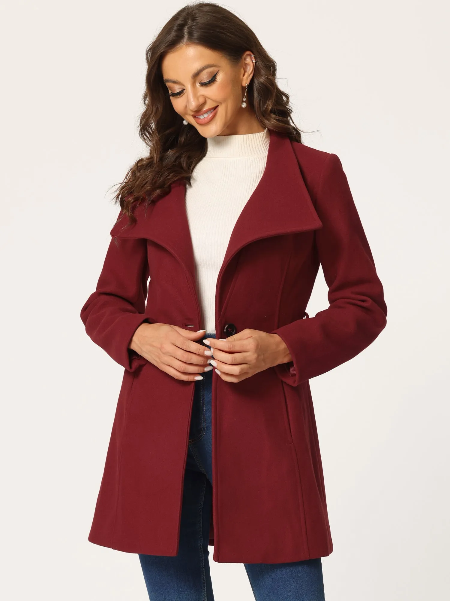 Classic Stand Collar Long Sleeve Winter Belted Coat