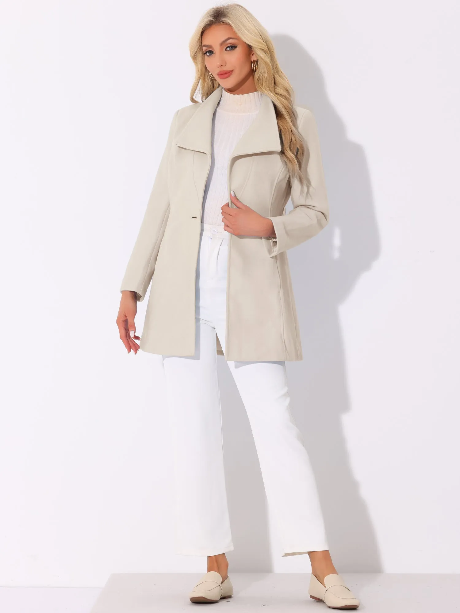 Classic Stand Collar Long Sleeve Winter Belted Coat