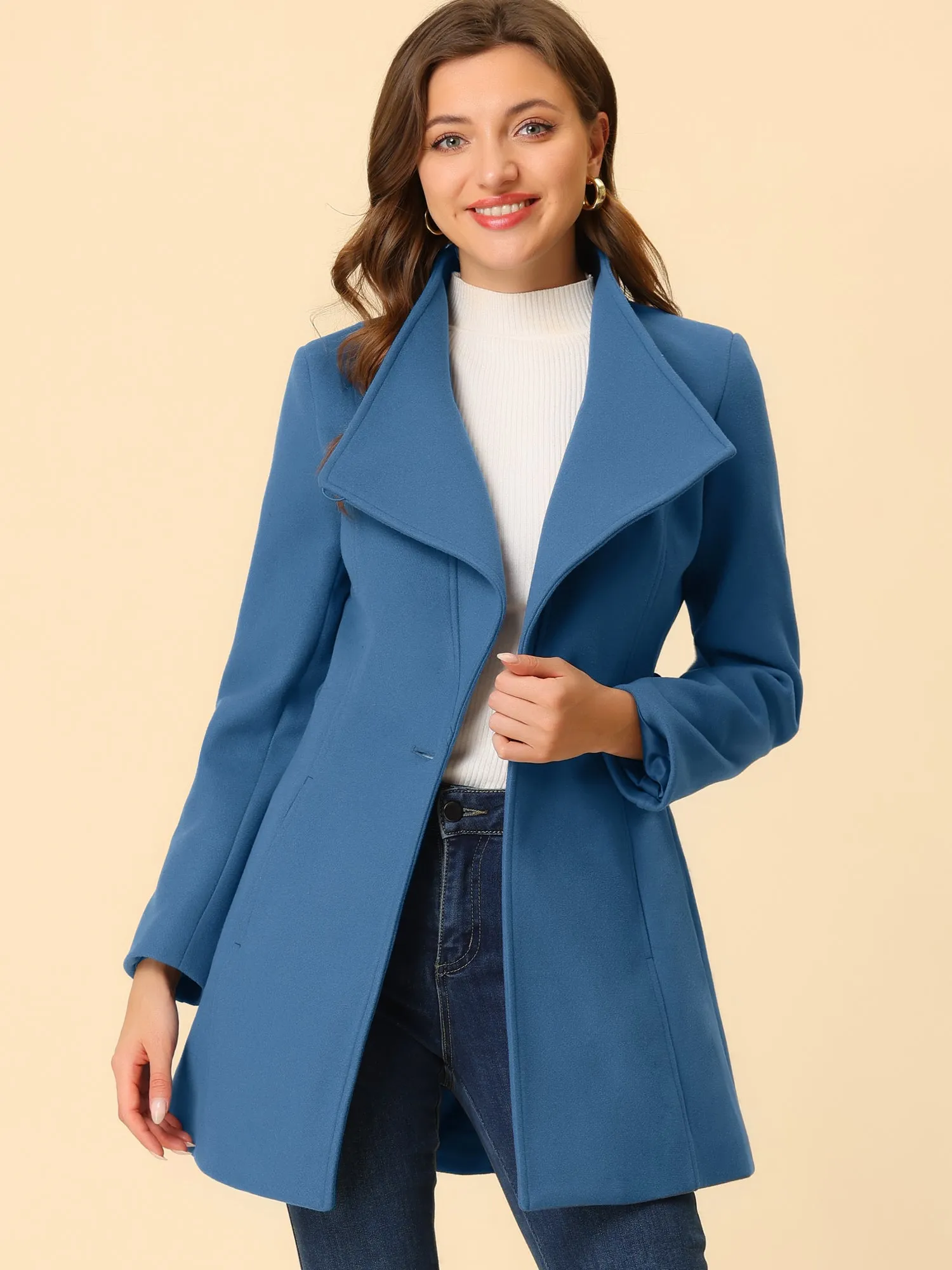 Classic Stand Collar Long Sleeve Winter Belted Coat