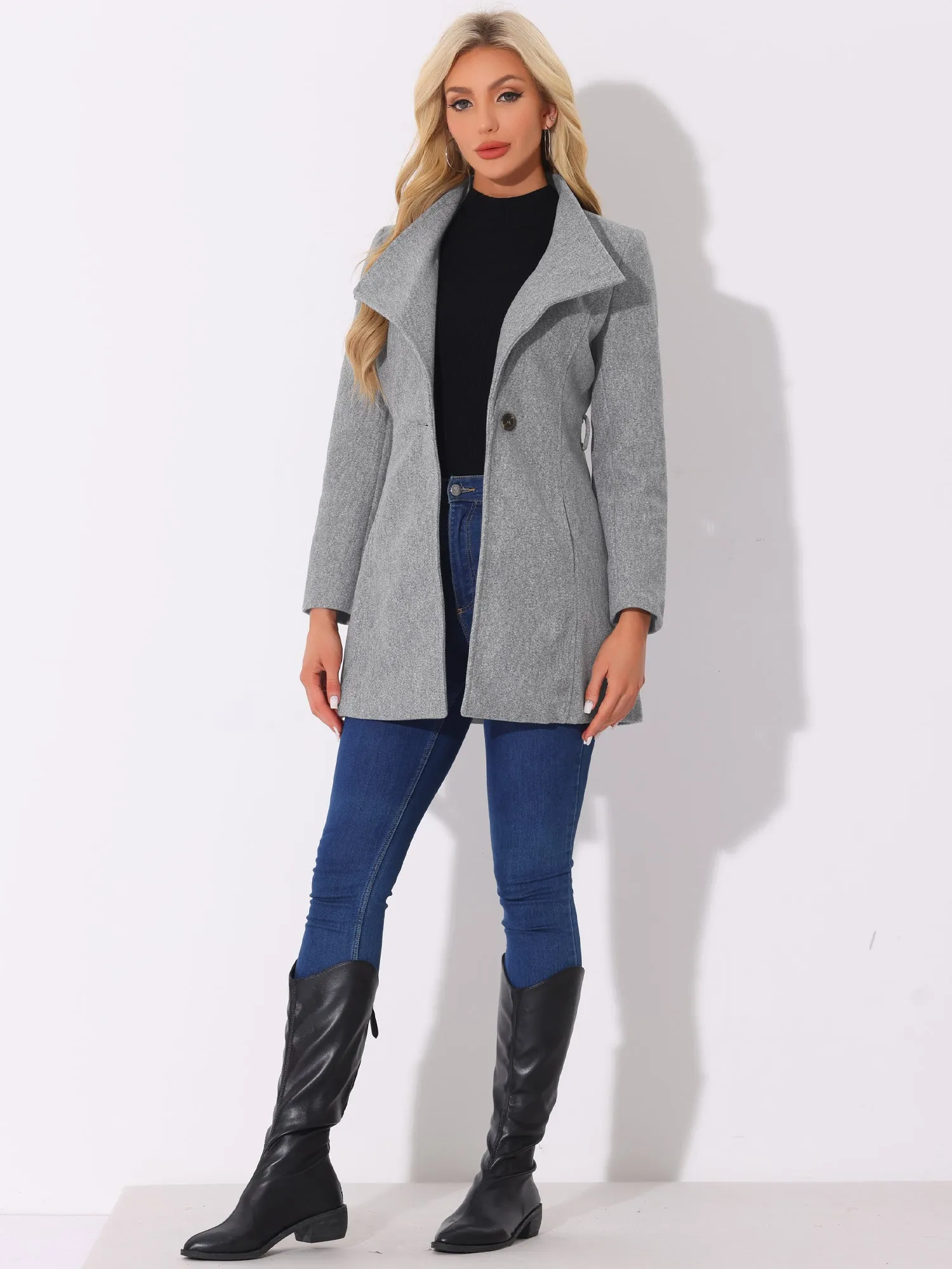 Classic Stand Collar Long Sleeve Winter Belted Coat