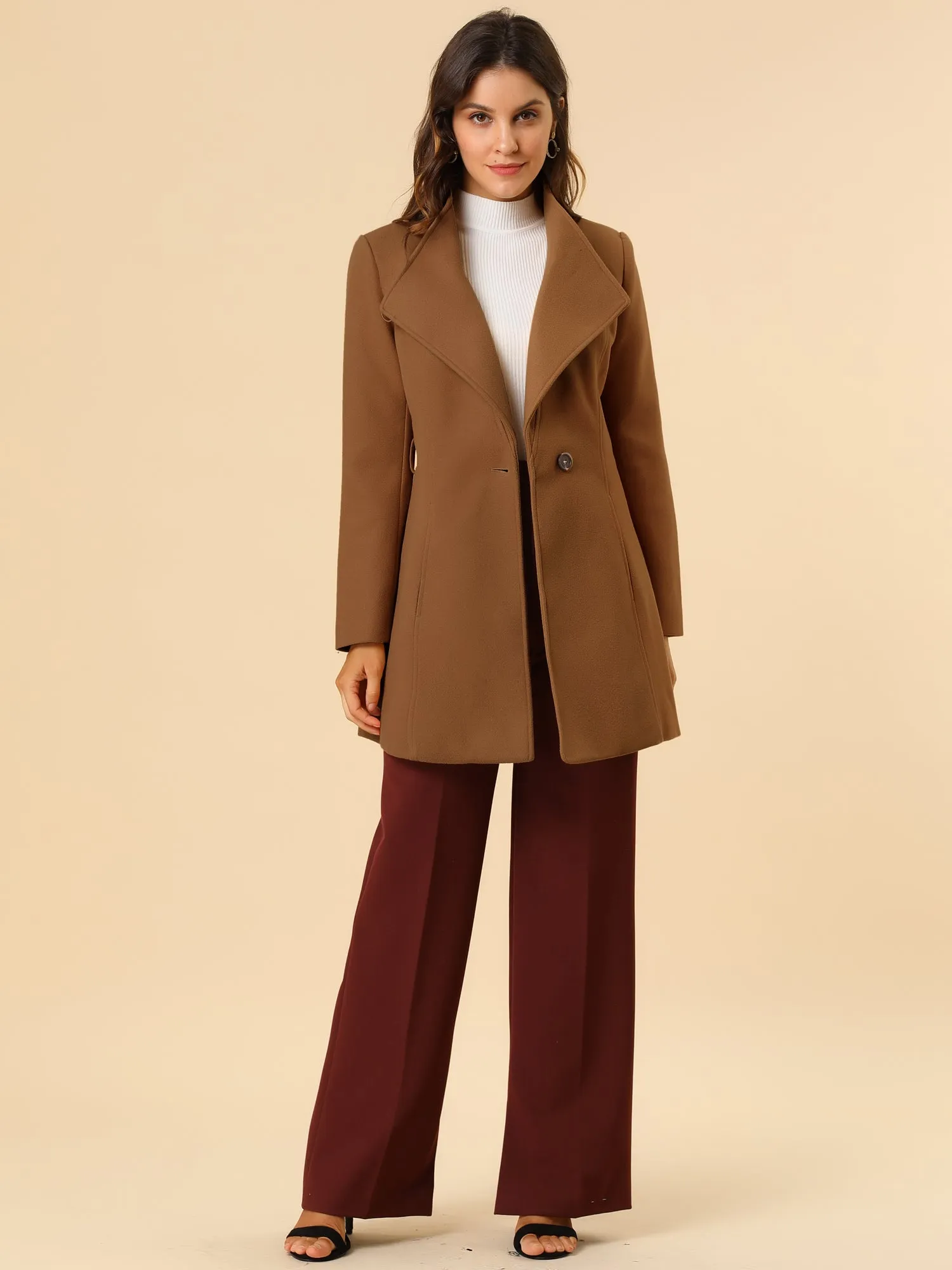 Classic Stand Collar Long Sleeve Winter Belted Coat