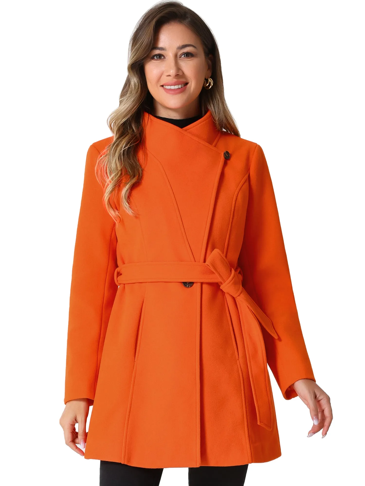 Classic Stand Collar Long Sleeve Winter Belted Coat