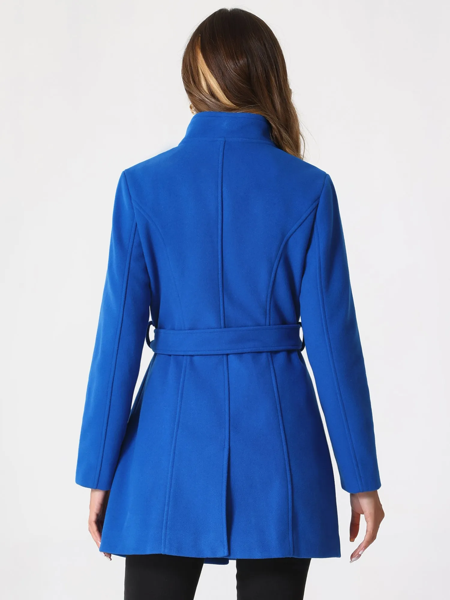 Classic Stand Collar Long Sleeve Winter Belted Coat