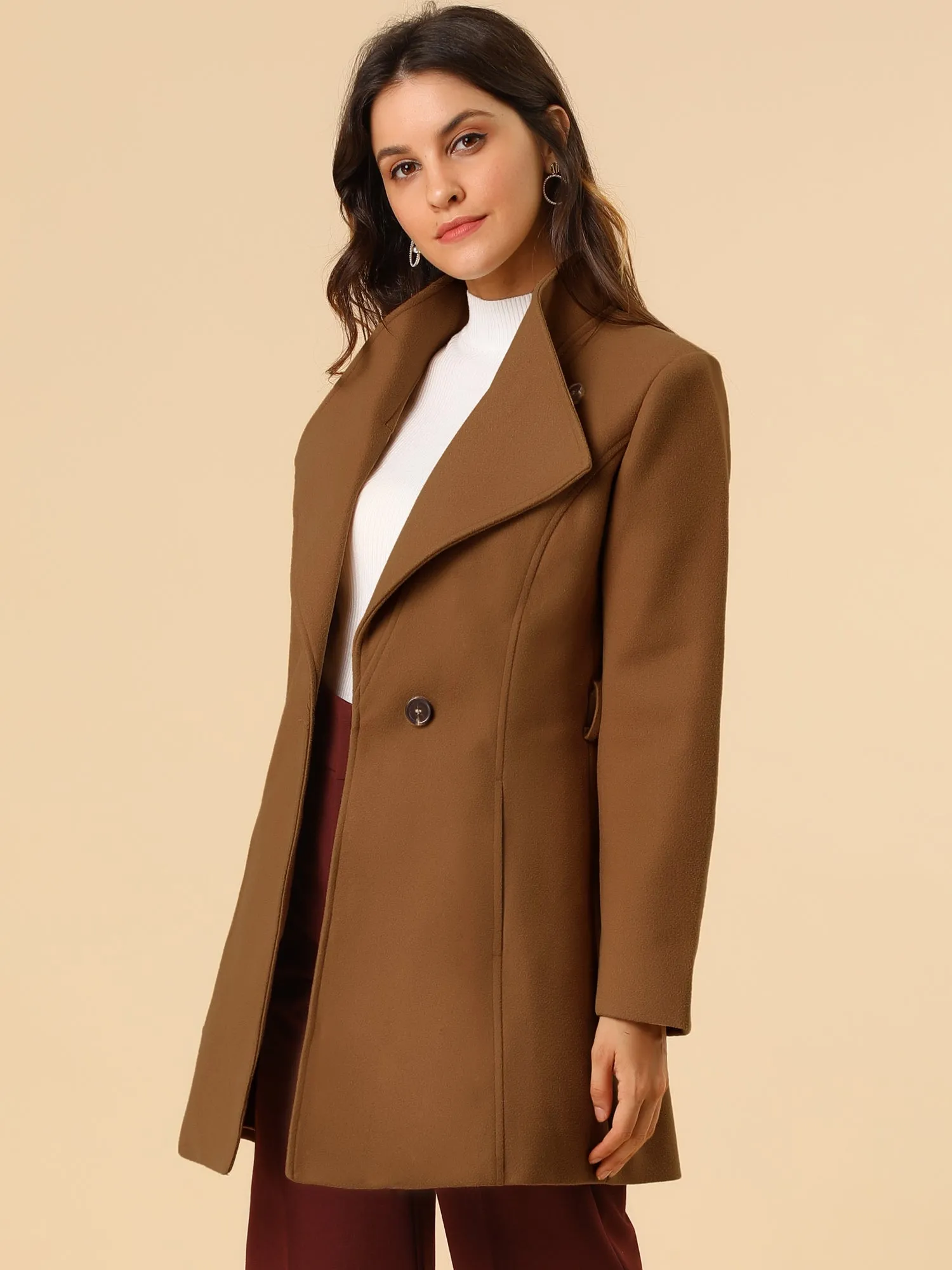 Classic Stand Collar Long Sleeve Winter Belted Coat