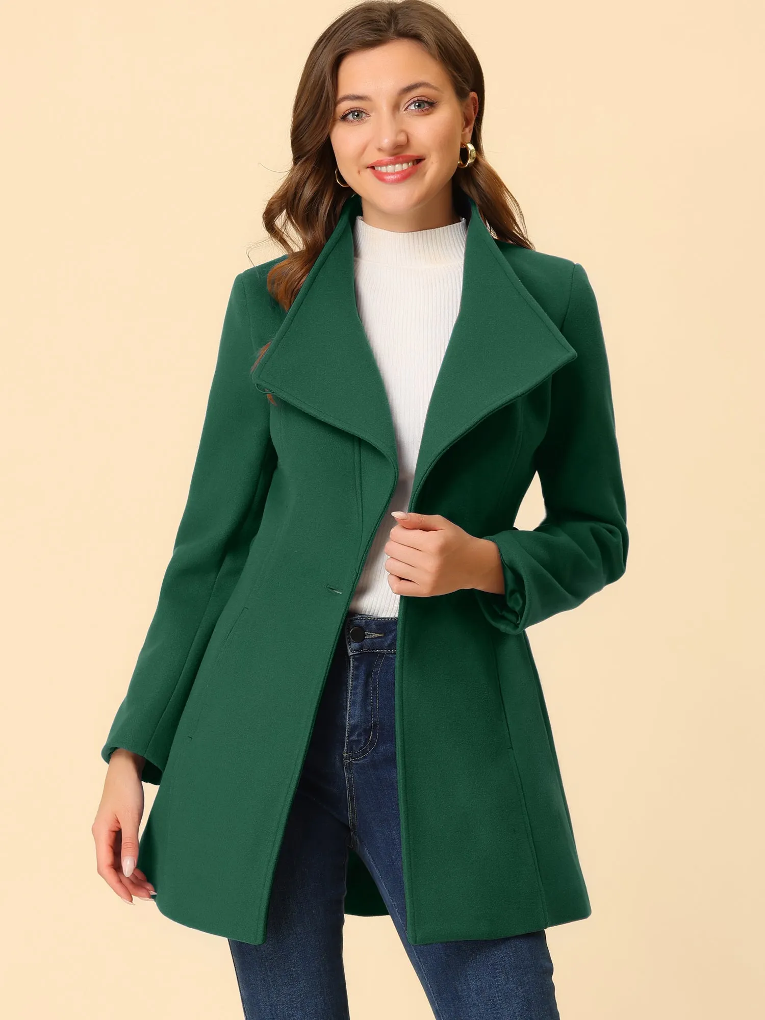 Classic Stand Collar Long Sleeve Winter Belted Coat