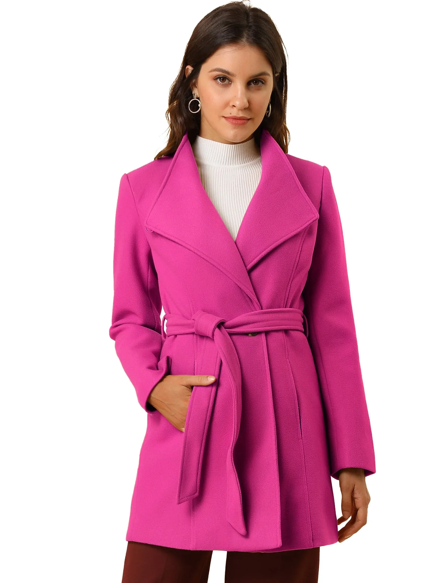 Classic Stand Collar Long Sleeve Winter Belted Coat